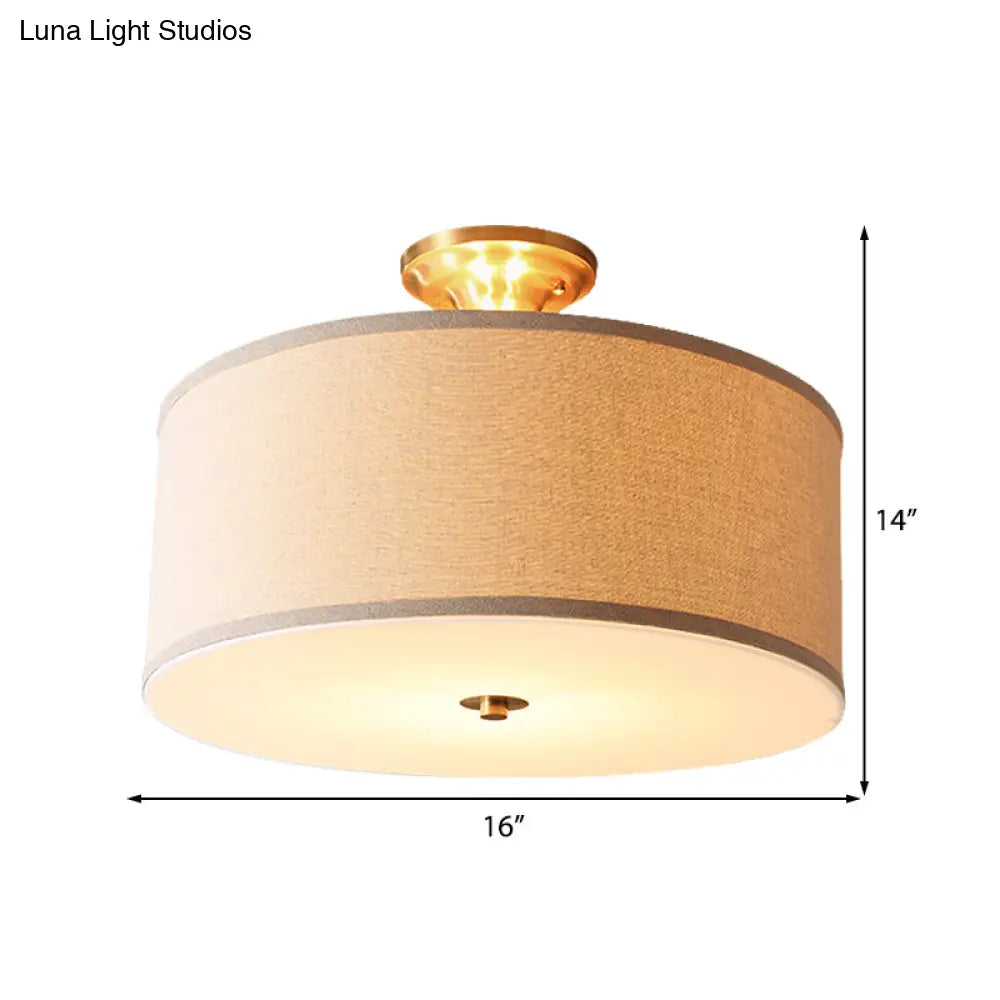 Classic White Drum Semi Flush Light For Living Room With 4 Lights 16’/19.5’ Wide