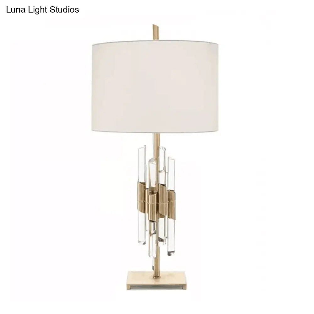 Classic White Fabric Table Lamp With Crystal Rod