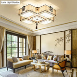 Classic White Flush Mount Ceiling Light - 5 - Light Fixture With Rectangle Fabric Shade