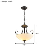 Classic White Frosted Glass 3-Bulb Pendant Chandelier With Scroll Arm