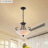Classic White Frosted Glass 3-Bulb Pendant Chandelier With Scroll Arm