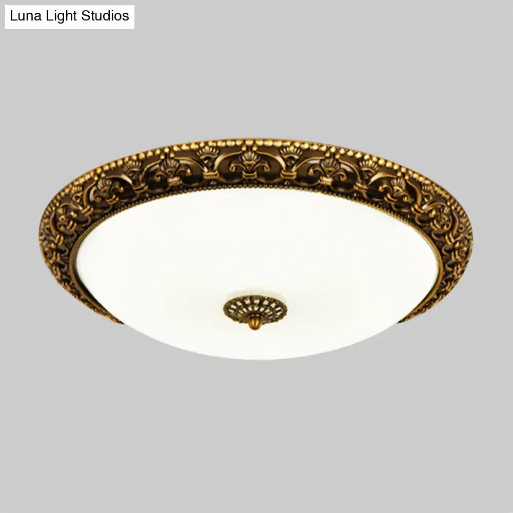 Classic White Glass Led Ceiling Fixture With Bloom Trim - Brass Flush Mount Lighting