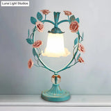 Classic White Glass Night Light With Heart Frame And Rose Design - Beige/Blue