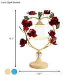 Classic White Glass Night Light With Heart Frame And Rose Design - Beige/Blue