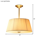 Classic White Semi Flush Mount Ceiling Fixture - 3/4 Lights With Drum Fabric Shade 16’/20’ Wide