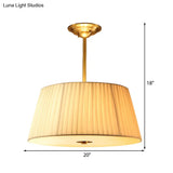 Classic White Semi Flush Mount Ceiling Fixture - 3/4 Lights With Drum Fabric Shade 16’/20’ Wide