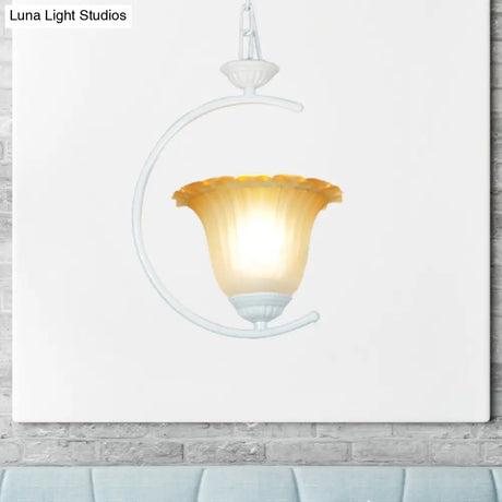 Classical Flared Pendant Light Fixture - White/Black Metal For Living Room Ceiling