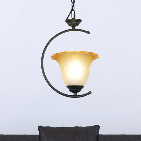Classical Flared Pendant Light Fixture - White/Black Metal For Living Room Ceiling Black