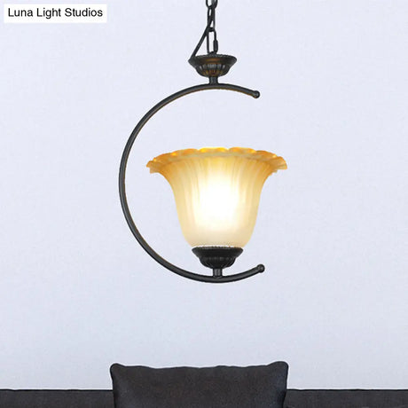 Classical Flared Pendant Light Fixture - White/Black Metal For Living Room Ceiling