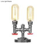 Clear/Amber Glass Antique Silver 2-Light Industrial Desk Lamp With Capsule Shade - Perfect For