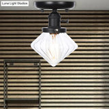 Clear/Amber Glass Semi Flush Mount Ceiling Light For Kitchen - Industrial Cone/Rhombus/Bell Design