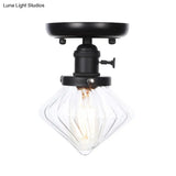 Clear/Amber Glass Semi Flush Mount Ceiling Light For Kitchen - Industrial Cone/Rhombus/Bell Design