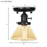 Clear/Amber Glass Semi Flush Mount Ceiling Light For Kitchen - Industrial Cone/Rhombus/Bell Design