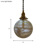 Clear Crackle Glass Pendant: Minimalist Brass Ball Washroom Lighting Fixture