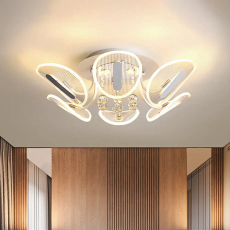 Clear Crystal Ball Led Flush Mount Light For Bedroom - Minimalist Oval Semi Fixture Available In