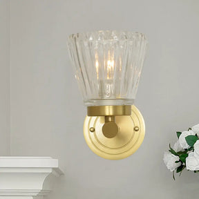 Clear Crystal Cone Wall Sconce In Modern Brass Design