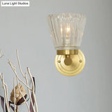Clear Crystal Cone Wall Sconce In Modern Brass Design