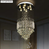 Clear Crystal Conical Flush Mount With 9 Lights - Minimalist White Light For Living Room