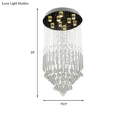 Clear Crystal Conical Flush Mount With 9 Lights - Minimalist White Light For Living Room