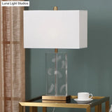 Clear Crystal Desk Lamp: Modern 1 Bulb White Table Light With Fabric Shade