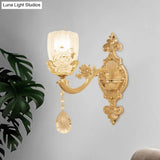 Clear Crystal Floral Shade Wall Lamp - Traditional Brass Sconce Light With Curvy Arm 1/2-Head