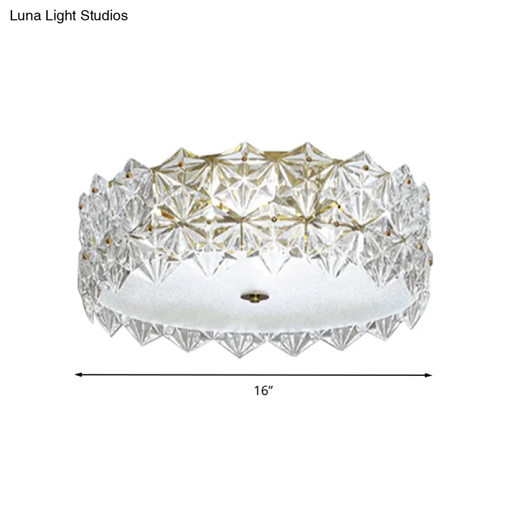 Clear Crystal Flush Ceiling Light - Contemporary Round Bedroom Lighting