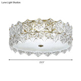 Clear Crystal Flush Ceiling Light - Contemporary Round Bedroom Lighting