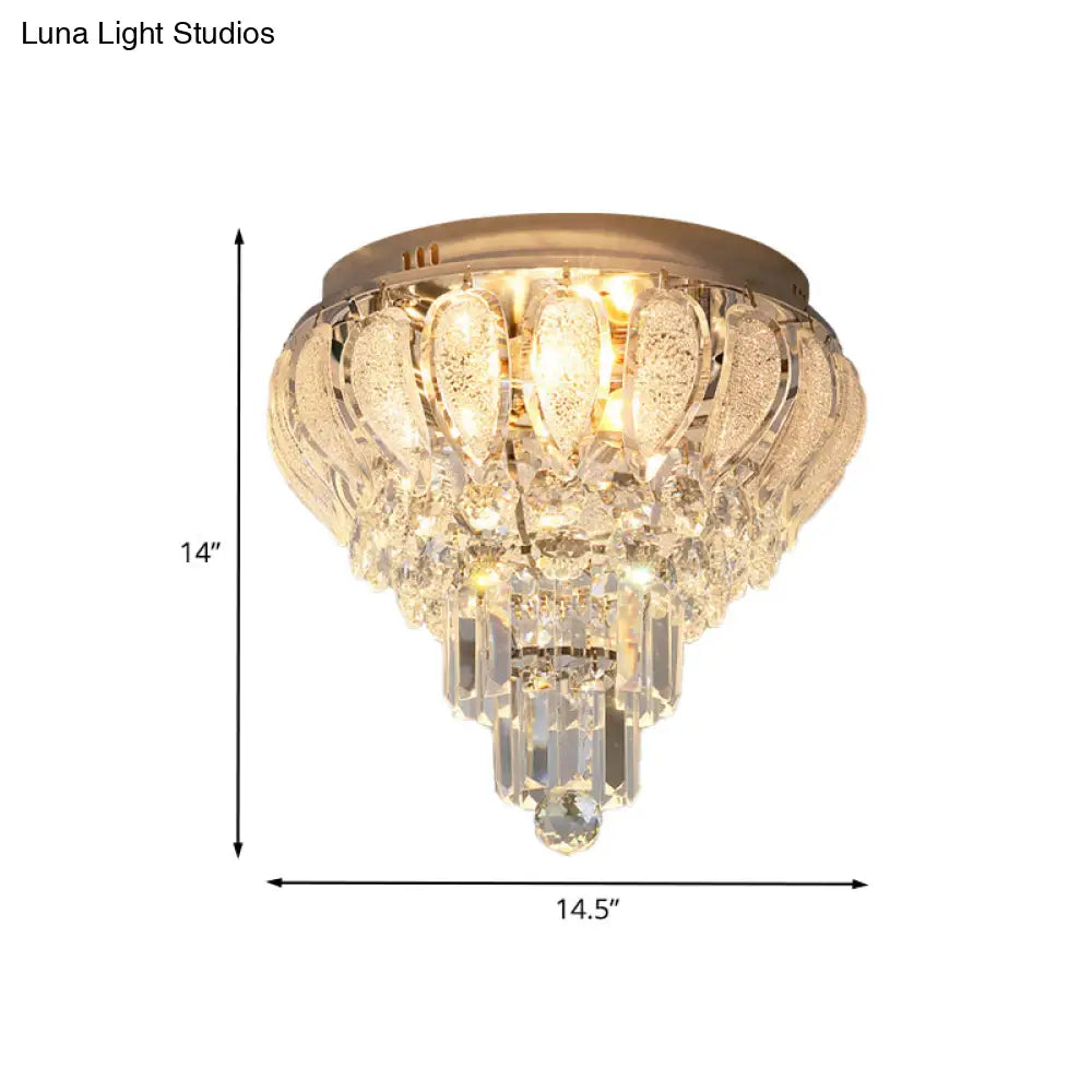 Clear Crystal Flushmount Lighting - Minimalistic 5 - Bulb Floral Ceiling Flush Mount For Bedrooms