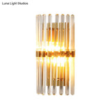 Clear Crystal Half-Cylindrical Wall Sconce Lamp: Contemporary Brass Finish Lighting For Bedroom