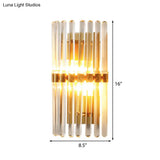 Clear Crystal Half-Cylindrical Wall Sconce Lamp: Contemporary Brass Finish Lighting For Bedroom