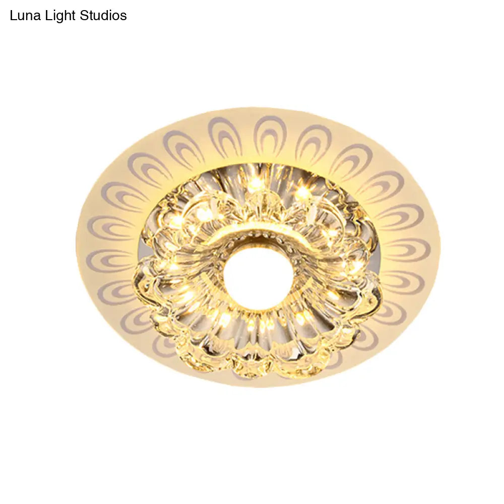Clear Crystal Led Flush Mount Ceiling Lamp In Warm/White Light - Modernistic Bloom