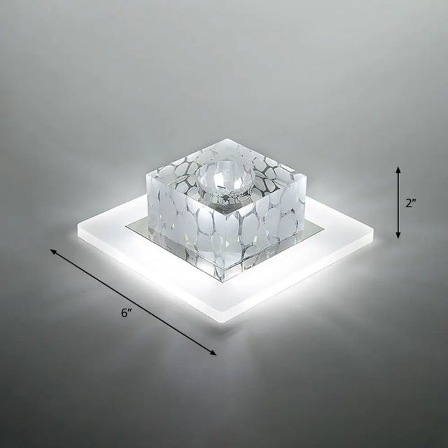 Clear Crystal Led Flush Mount Ceiling Light For Hallways And Corridors / 6’ White