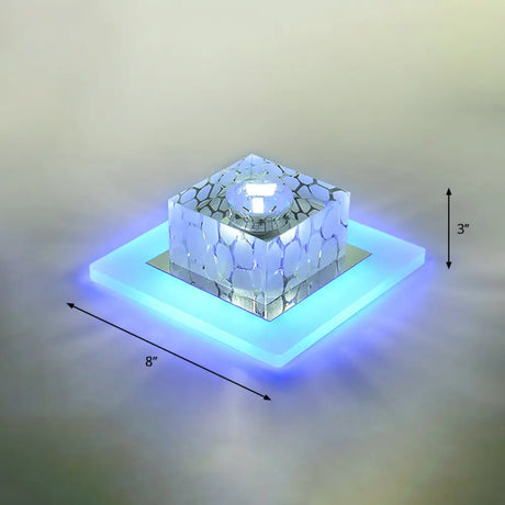 Clear Crystal Led Flush Mount Ceiling Light For Hallways And Corridors / 8’ Blue