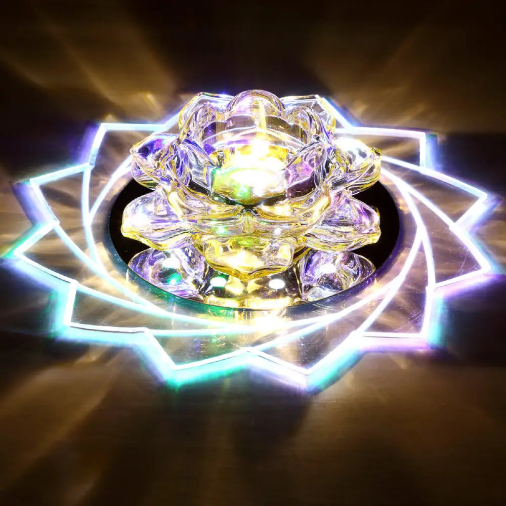 Clear Crystal Led Flush Mount Ceiling Light - Modern Hallway Lighting / Multi Color