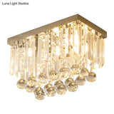 Clear Crystal Led Flushmount Ceiling Light - Sleek Cuboid Design For Corridors