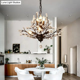 Clear Crystal Pendant Chandelier - Rustic Branch Design For Living Room Ceiling Light