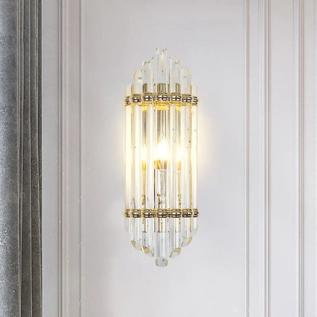 Clear Crystal Pipe Flush Wall Sconce - Mid Century 1 Light For Living Room