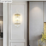Clear Crystal Pipe Flush Wall Sconce - Mid Century 1 Light For Living Room