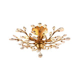 Clear Crystal Semi Flush Ceiling Fixture - 4 Bulb Traditional Branching Design For Bedroom Gold
