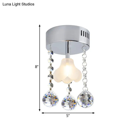 Clear Crystal Semi - Flush Dining Room Ceiling Lamp With Chrome Finish And Frosted Glass Shade