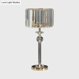 Clear Crystal Table Lamp With Drum Shade - Modern Bedchamber Nightstand Light In Champagne 10/8 W