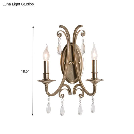 Clear Crystal Wall Lamp With Brass Tapered/Candle Design For Bedroom 1/2 Heads And Shade/Shadeless