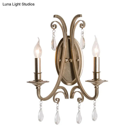 Clear Crystal Wall Lamp With Brass Tapered/Candle Design For Bedroom 1/2 Heads And Shade/Shadeless