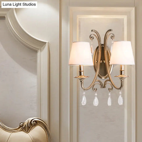 Clear Crystal Wall Lamp With Brass Tapered/Candle Design For Bedroom 1/2 Heads And Shade/Shadeless