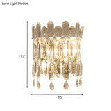 Clear Crystal Wall Sconce With 2 Semi-Drum Heads - Modern Living Room Lighting Fixture