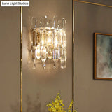 Clear Crystal Wall Sconce With 2 Semi-Drum Heads - Modern Living Room Lighting Fixture