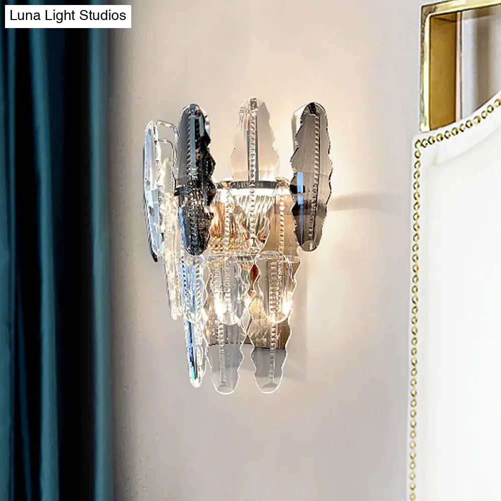 Clear Crystal Wall Sconce With Three Tapered Lights - Modern Mount Fixture