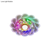 Clear Faceted Crystal Led Flush Mount Ceiling Light Fixture - Bedroom Lighting With Warm/Multi -