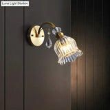 Clear Fluted Glass Wall Light With Crystal Drop Decor In Brass