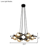 Clear Glass Ball Pendant Chandelier - Contemporary 6 Light Black Ceiling Fixture For Dining Room